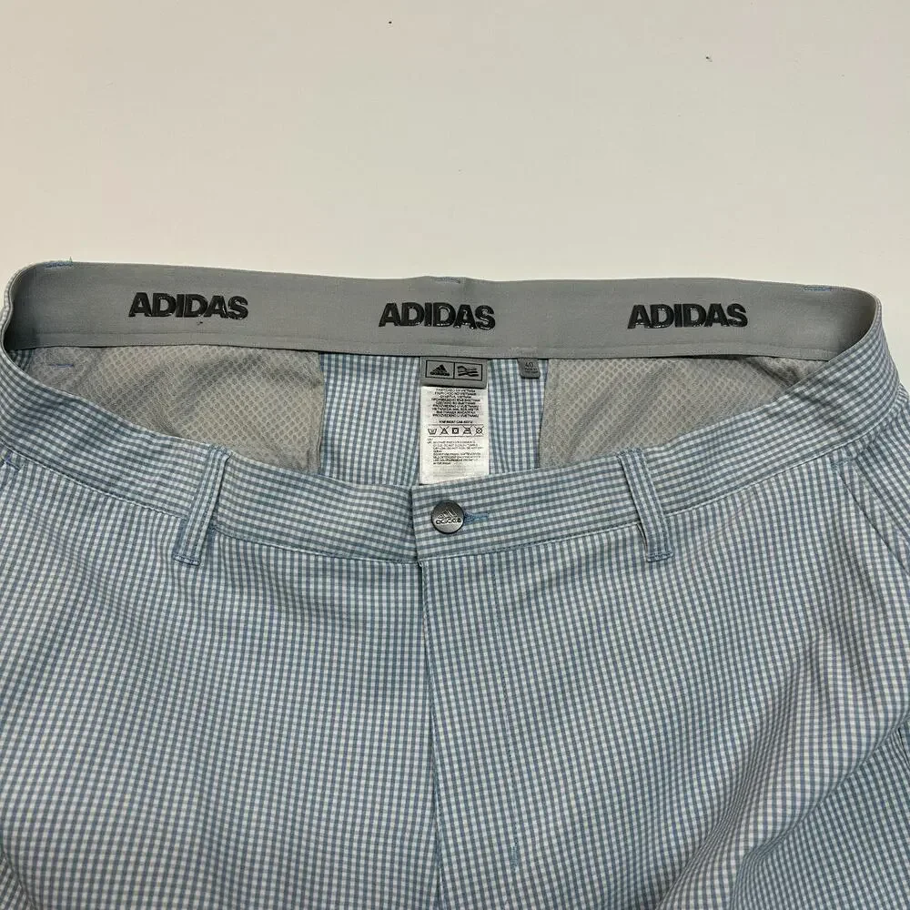 Adidas Golf Shorts Mens 40 Blue White Plaid Stretch Shirt Gripper Measures 40x10